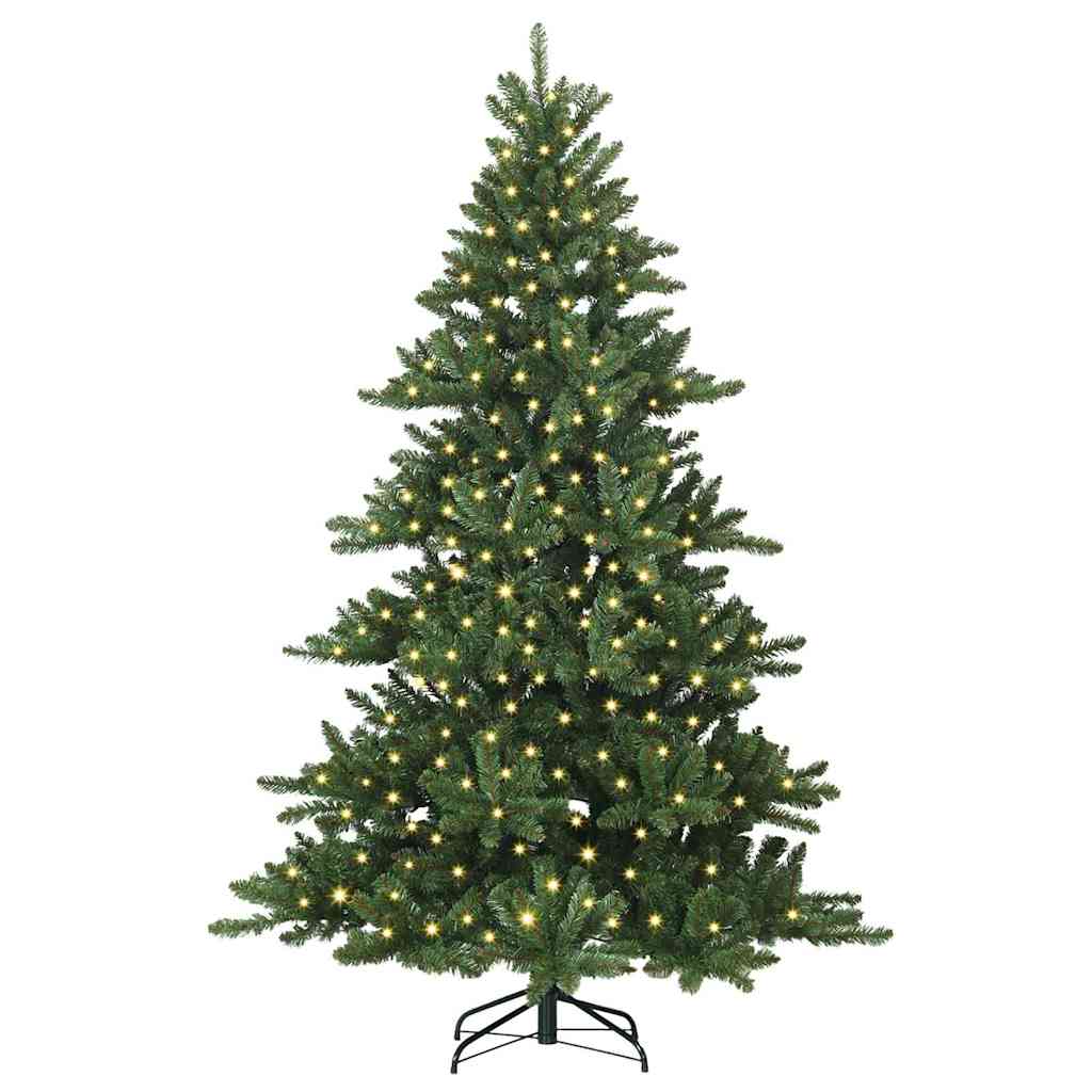 Kunstigt Hinged Juletræ med 300 LED'er Grøn 210 cm PVC og Stål