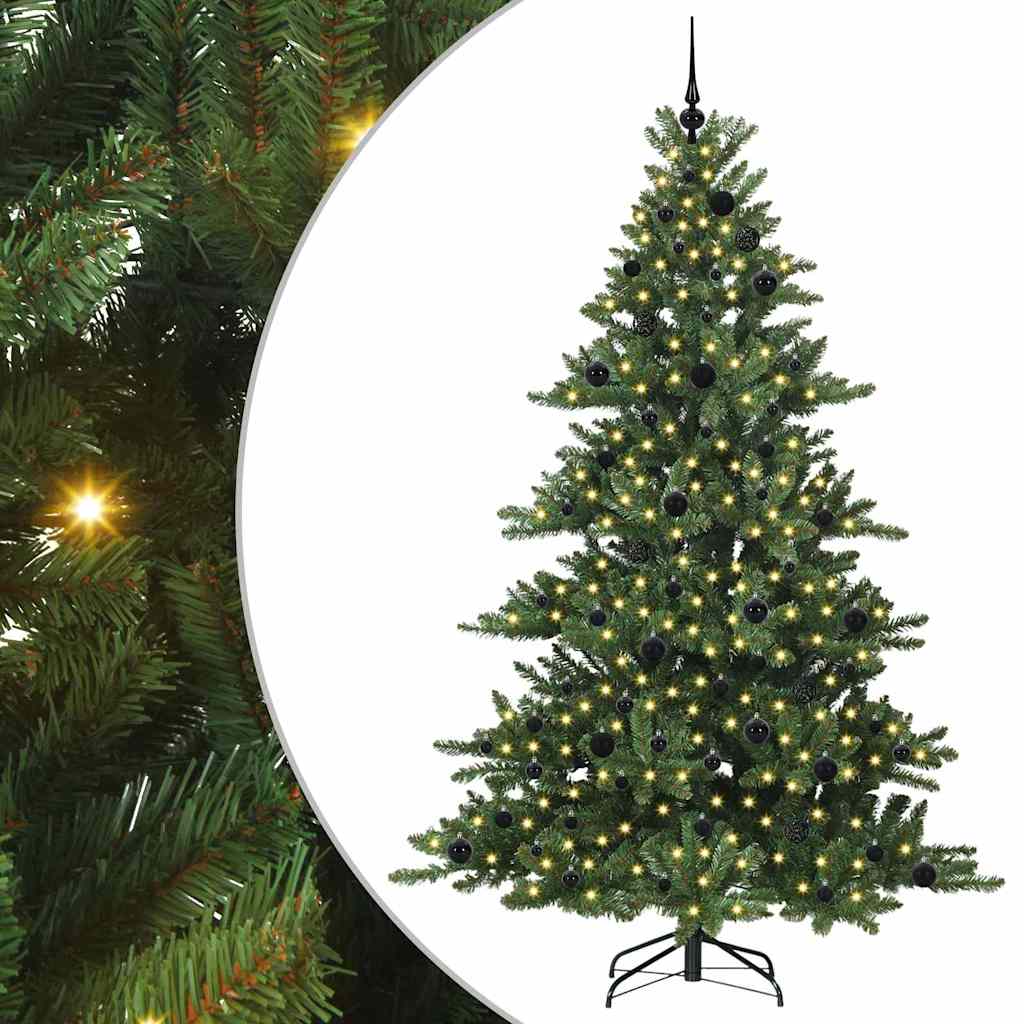 Kunstigt Hinged Juletræ med 300 LED'er Grøn 210 cm PVC og Stål