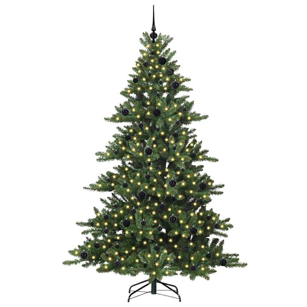 Kunstigt Hinged Juletræ med 300 LED'er Grøn 210 cm PVC og Stål