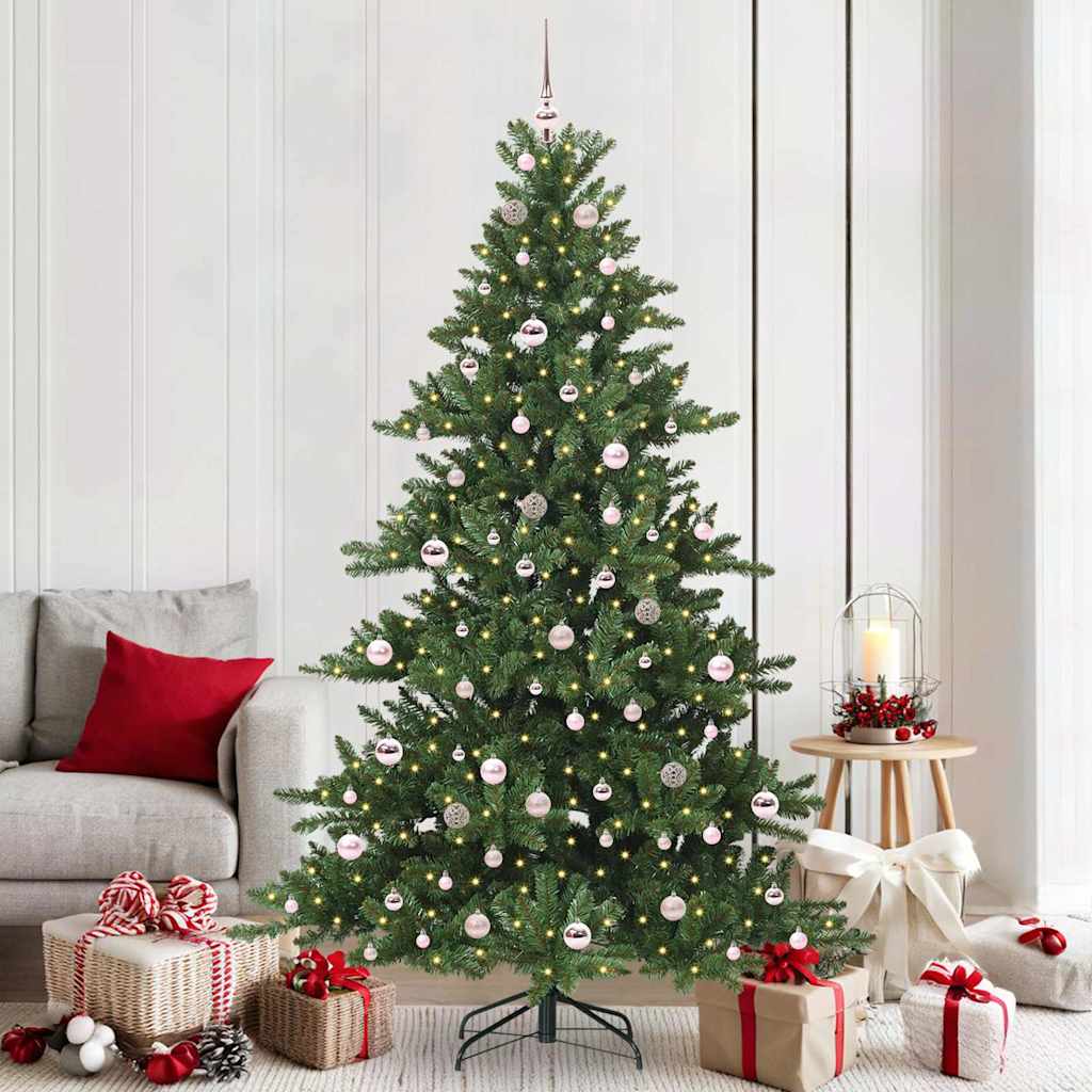 Kunstigt Hinged Juletræ med 300 LED'er Grøn 210 cm PVC og Stål