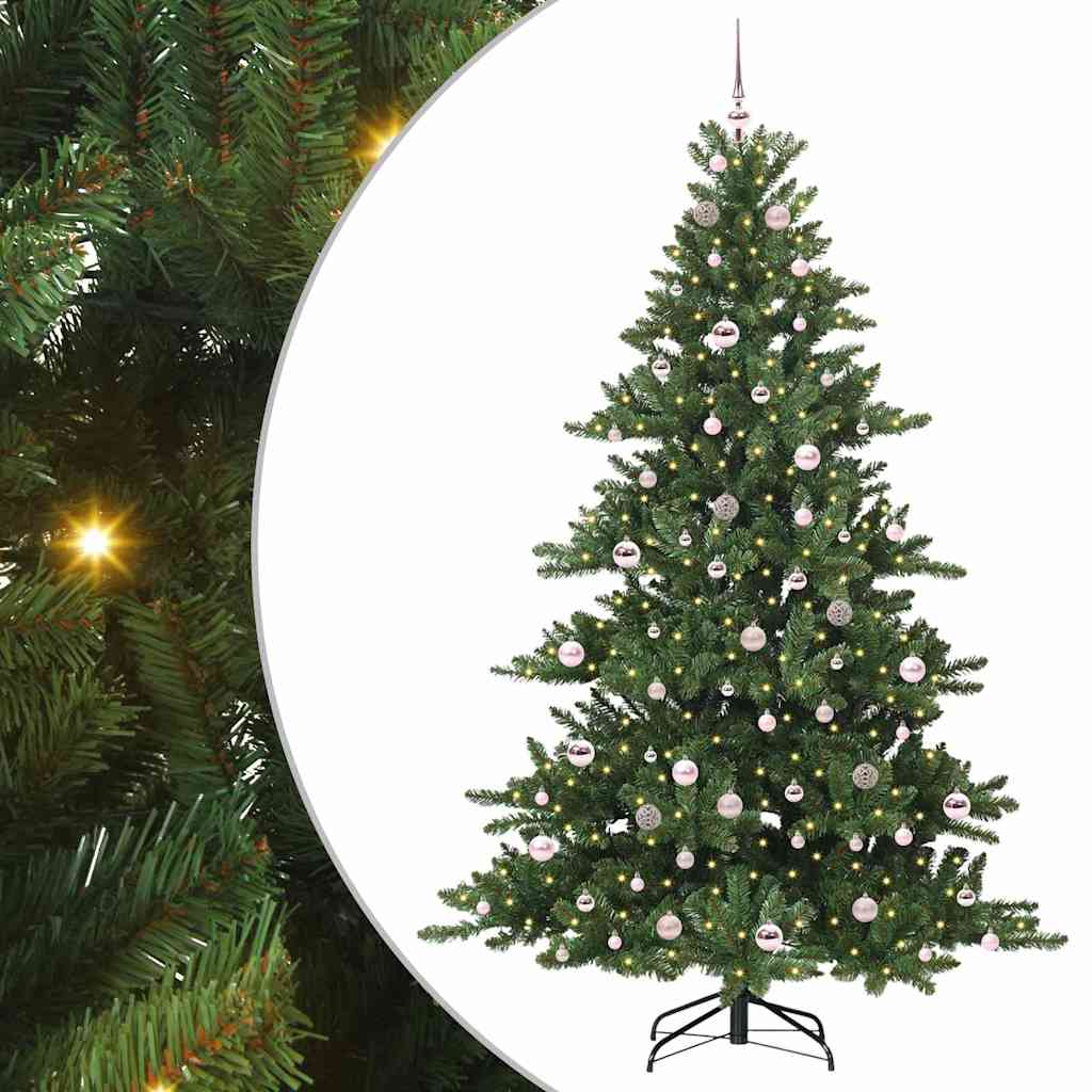 Kunstigt Hinged Juletræ med 300 LED'er Grøn 210 cm PVC og Stål