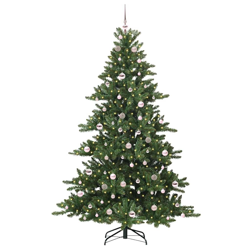Kunstigt Hinged Juletræ med 300 LED'er Grøn 210 cm PVC og Stål