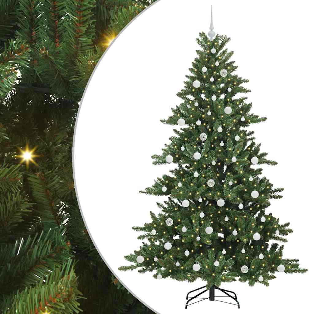 Kunstigt Hinged Juletræ med 300 LED'er Grøn 210 cm PVC og Stål