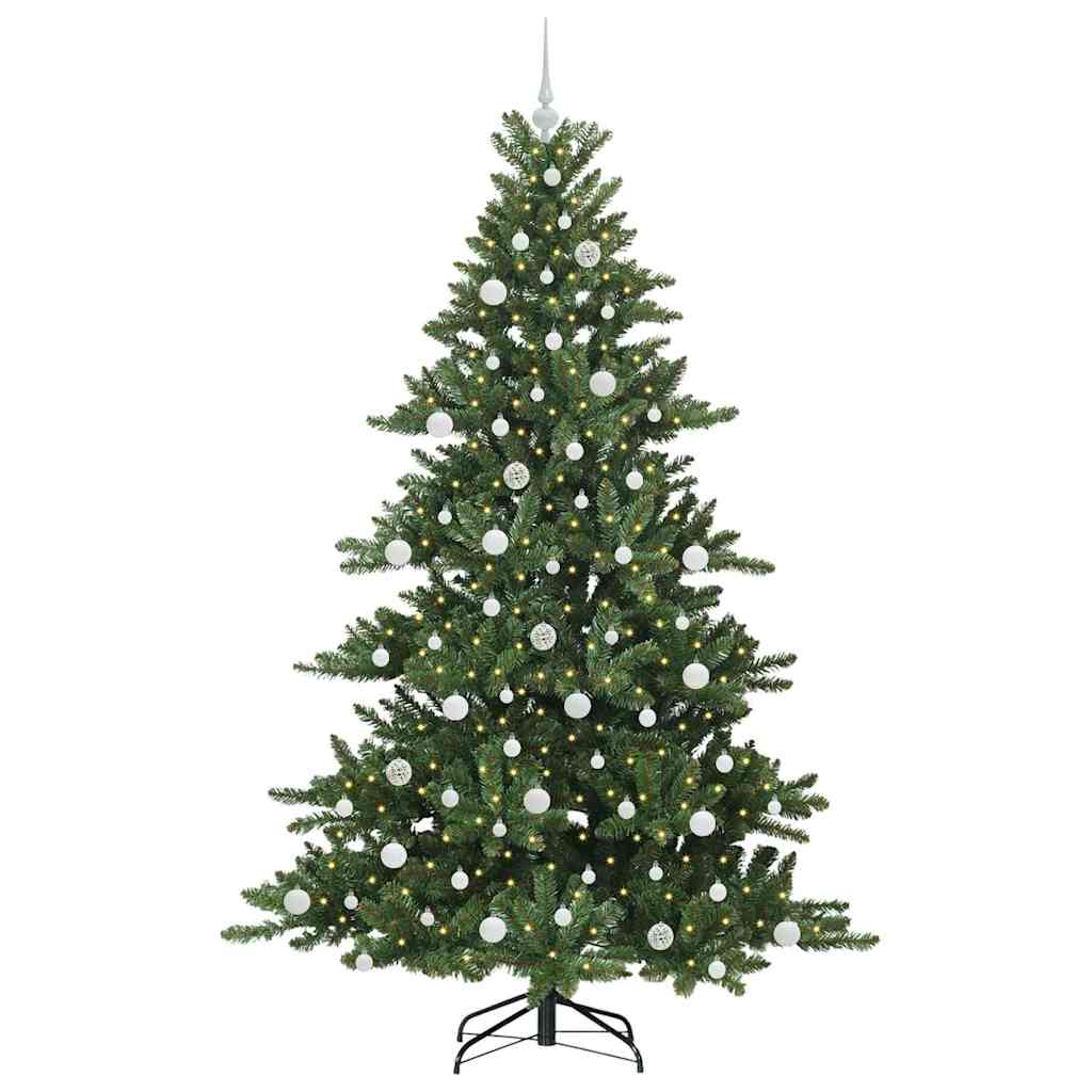 Kunstigt Hinged Juletræ med 300 LED'er Grøn 210 cm PVC og Stål