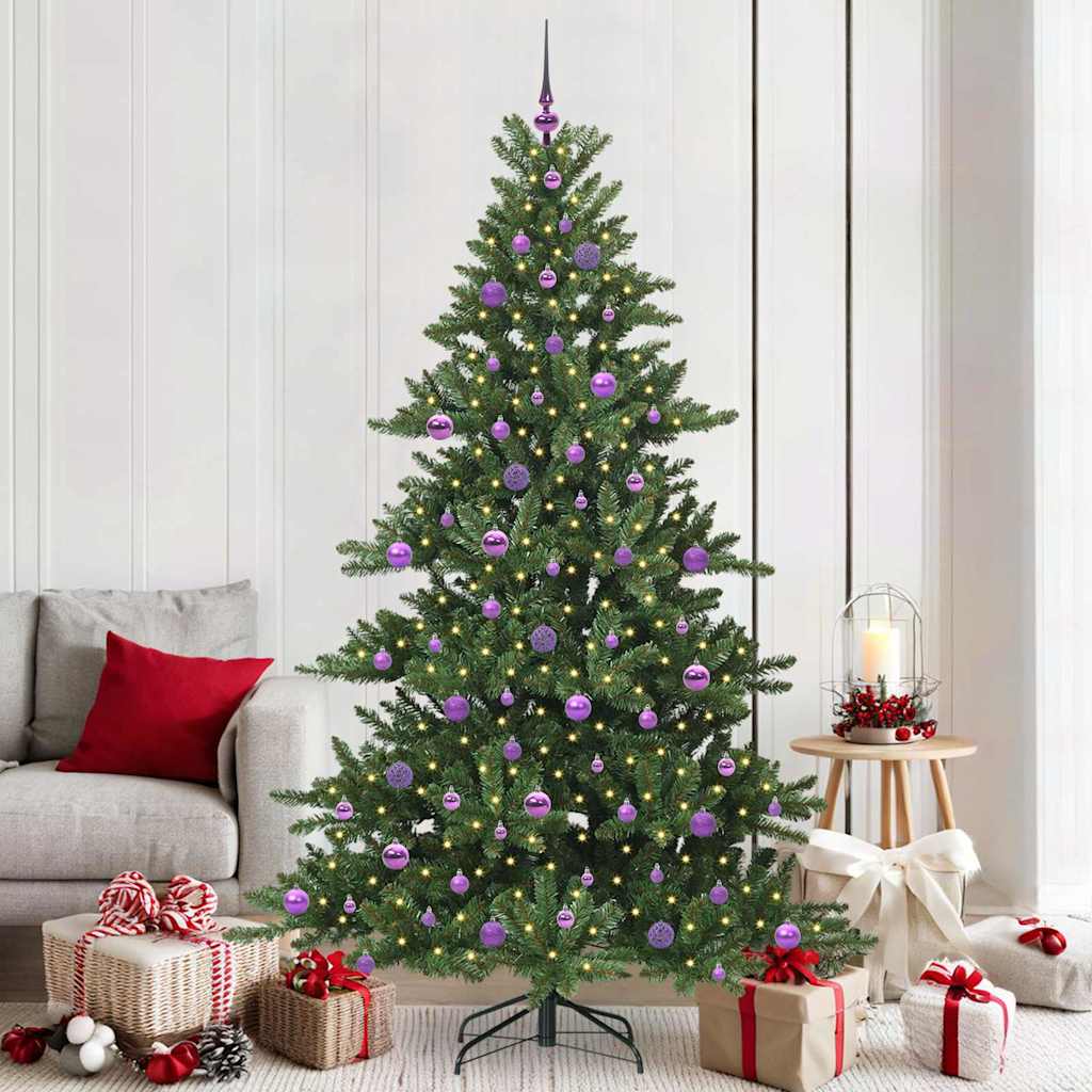 Kunstigt Hinged Juletræ med 300 LED'er Grøn 210 cm PVC og Stål