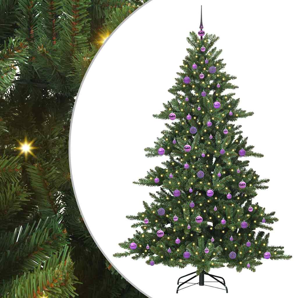 Kunstigt Hinged Juletræ med 300 LED'er Grøn 210 cm PVC og Stål