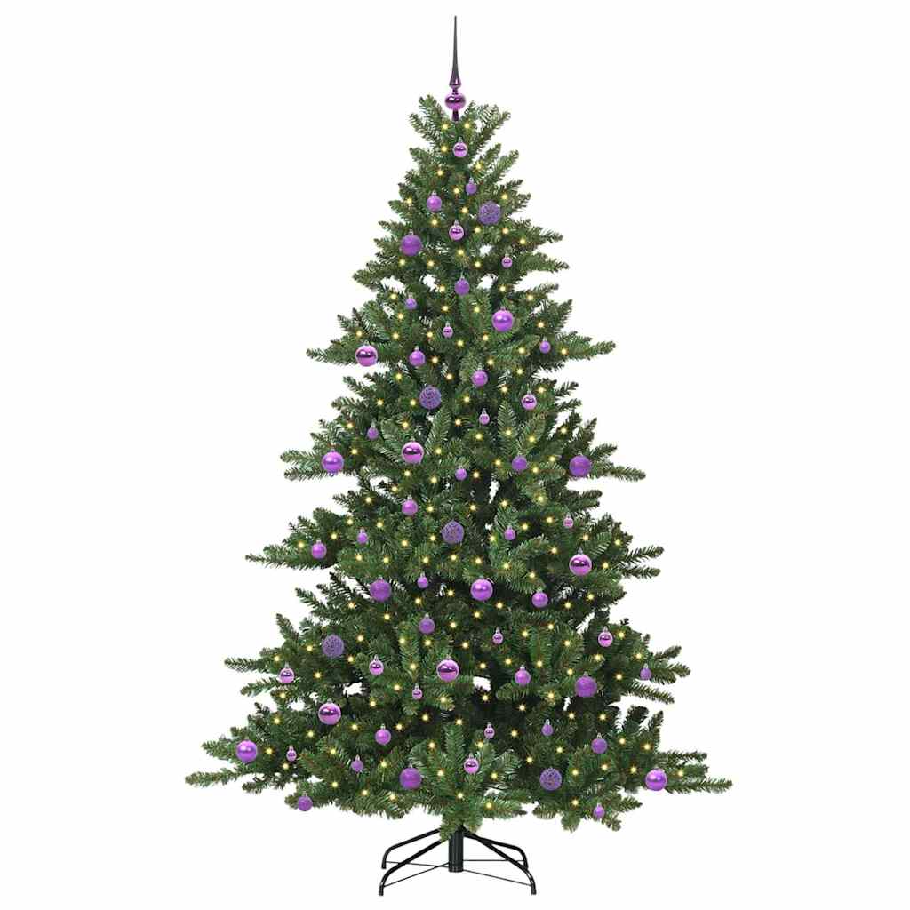 Kunstigt Hinged Juletræ med 300 LED'er Grøn 210 cm PVC og Stål