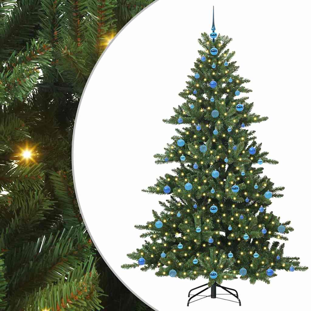 Kunstigt Hinged Juletræ med 300 LED'er Grøn 210 cm PVC og Stål