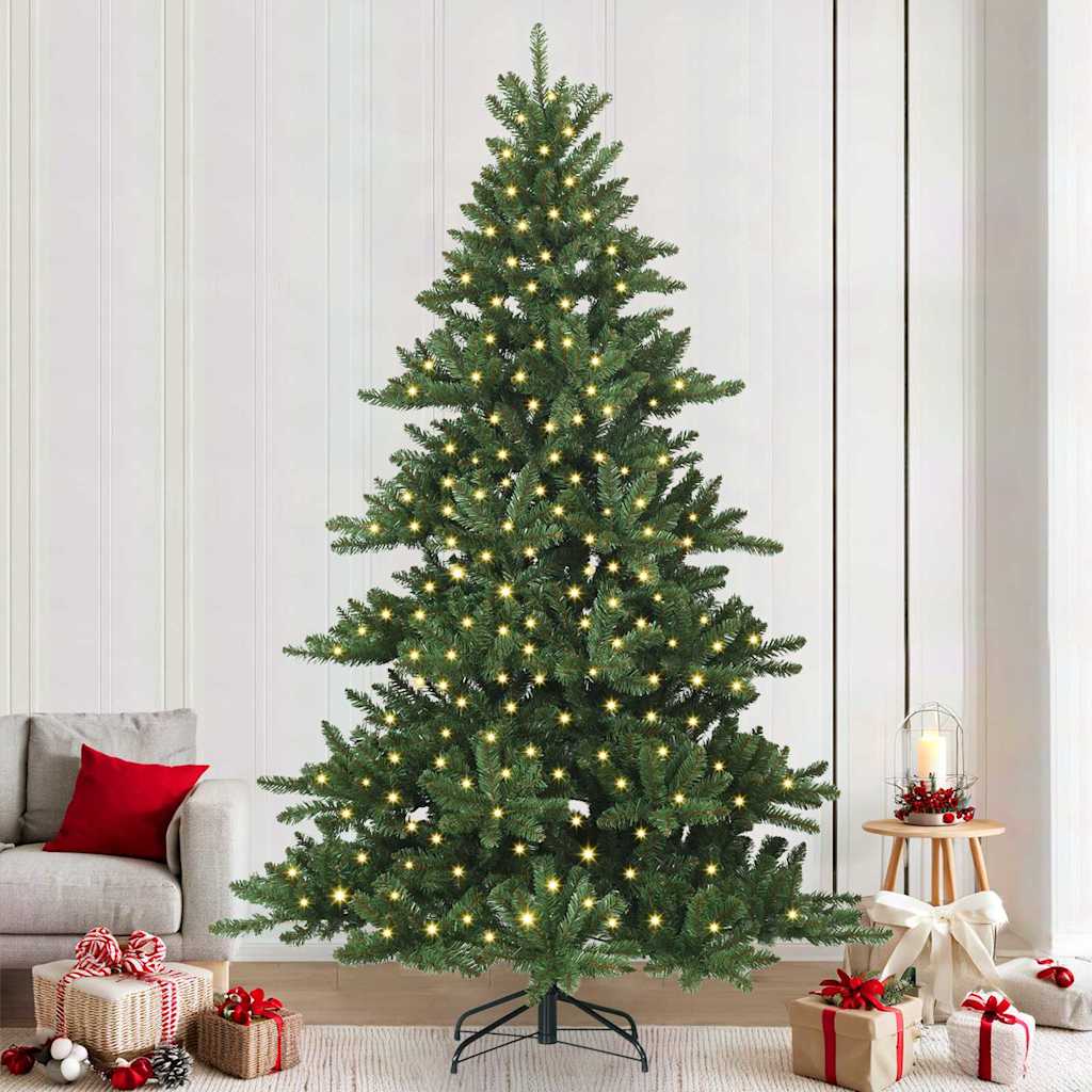 Kunstigt Hinged Juletræ med 300 LED'er Grøn 240 cm PVC og Stål