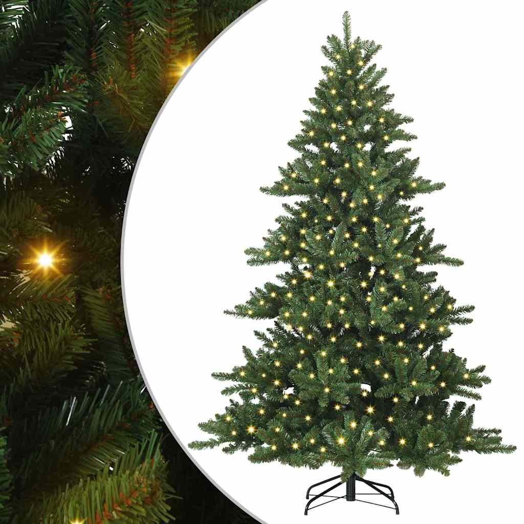 Kunstigt Hinged Juletræ med 300 LED'er Grøn 240 cm PVC og Stål