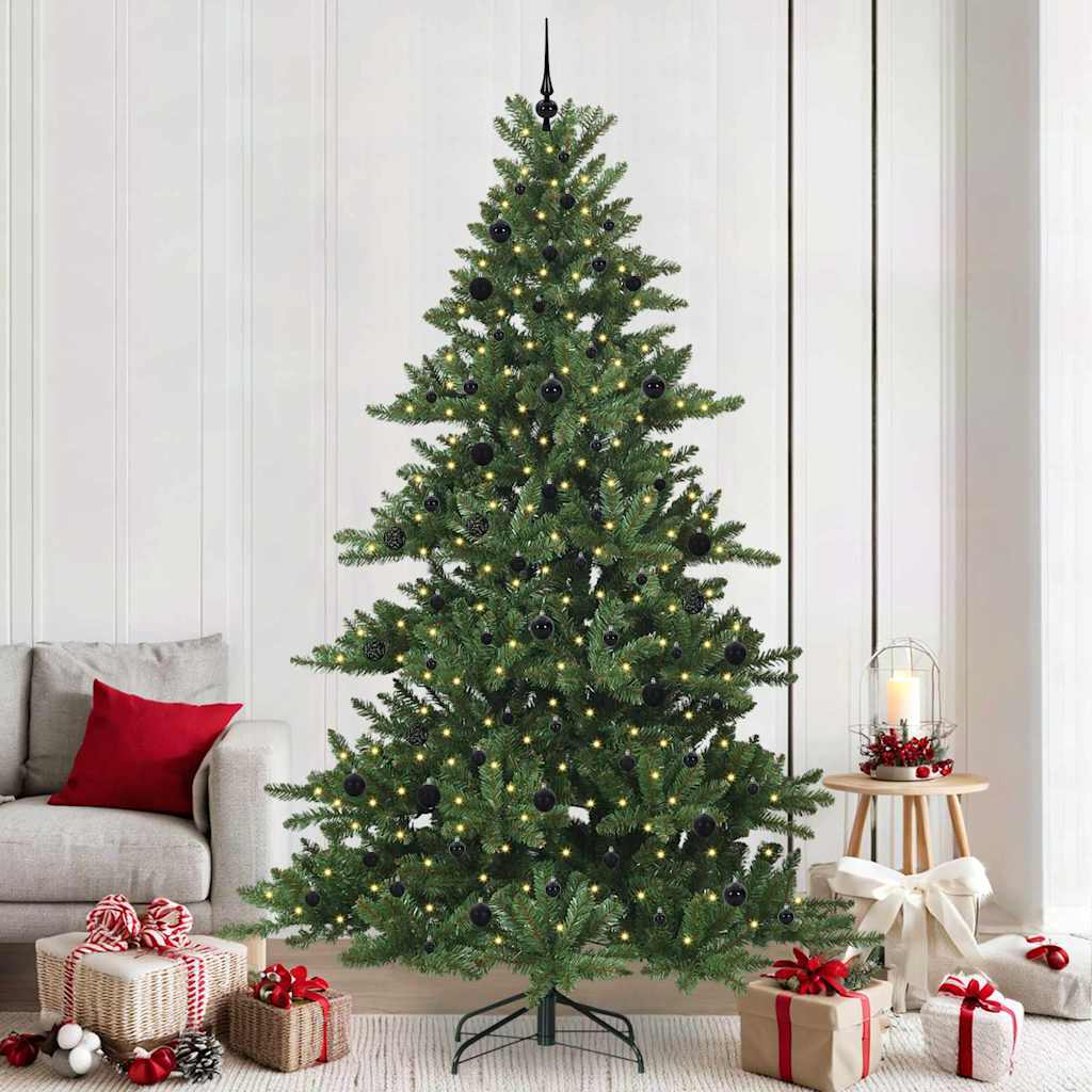 Kunstigt Hinged Juletræ med 300 LED'er Grøn 240 cm PVC og Stål
