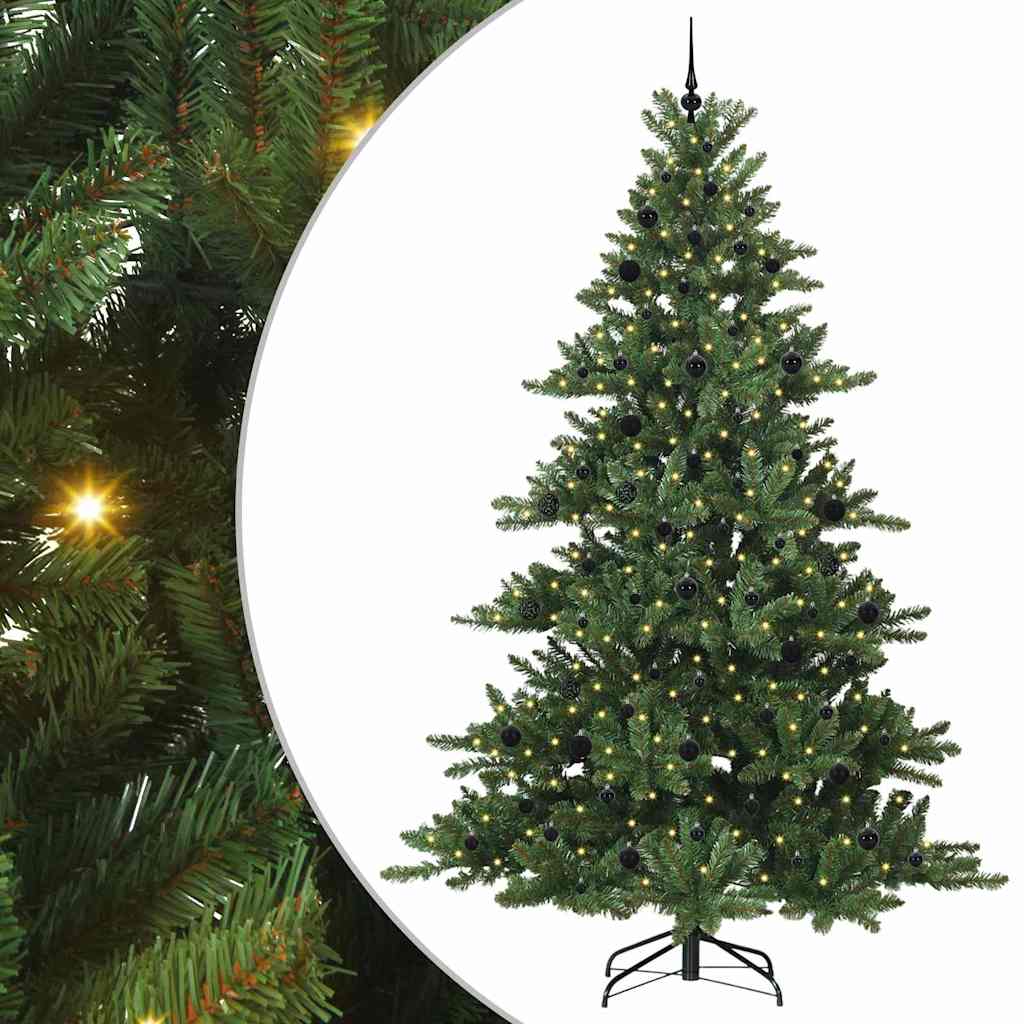 Kunstigt Hinged Juletræ med 300 LED'er Grøn 240 cm PVC og Stål