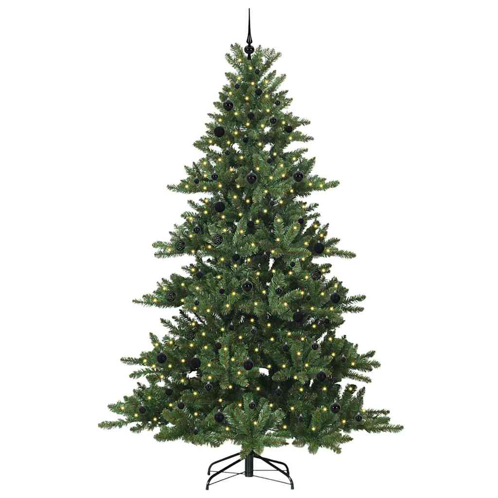 Kunstigt Hinged Juletræ med 300 LED'er Grøn 240 cm PVC og Stål