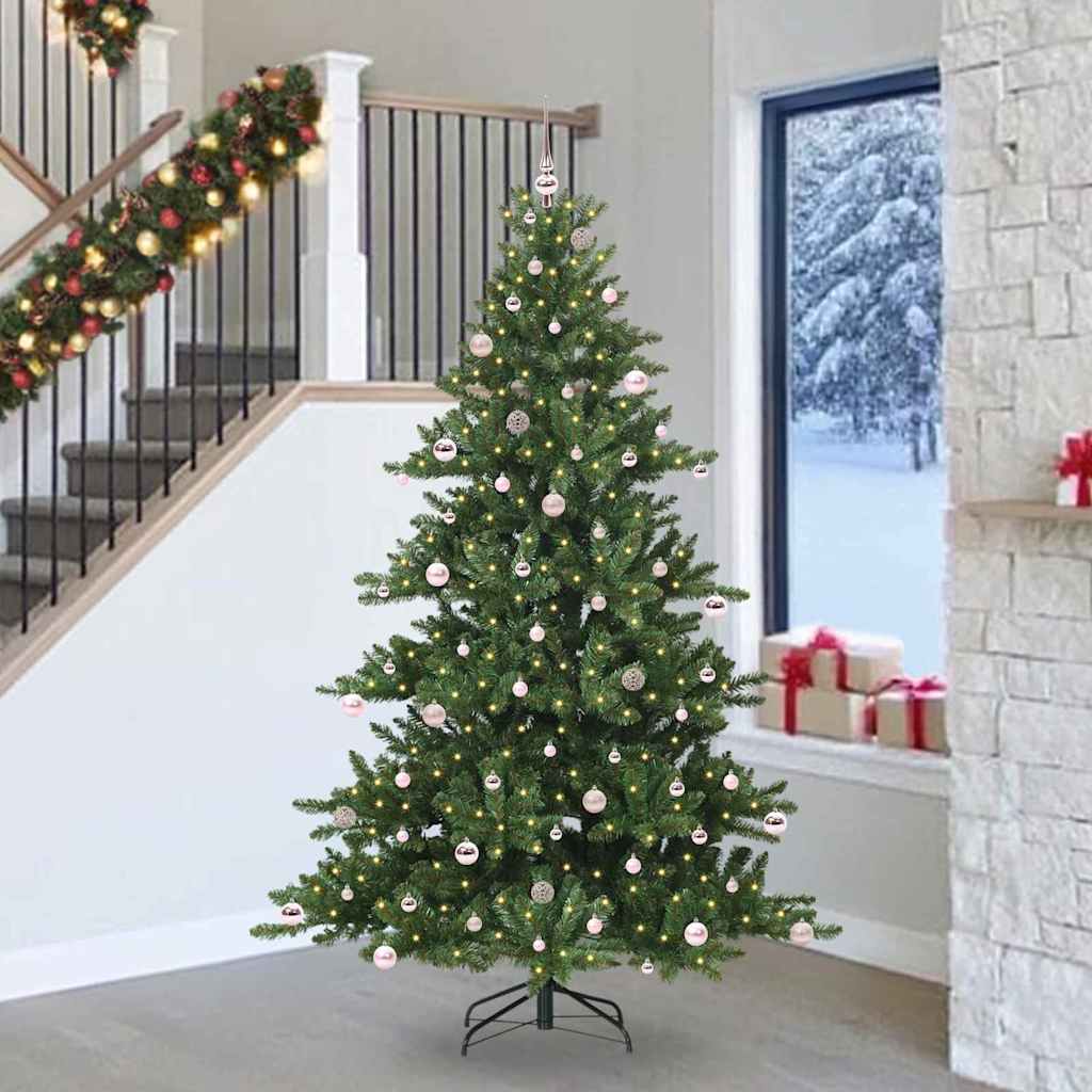 Kunstigt Hinged Juletræ med 300 LED'er Grøn 240 cm PVC og Stål