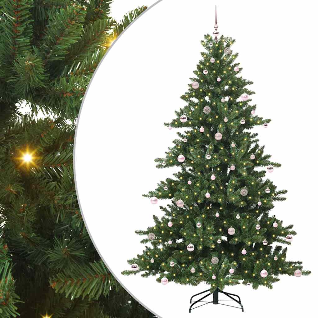 Kunstigt Hinged Juletræ med 300 LED'er Grøn 240 cm PVC og Stål