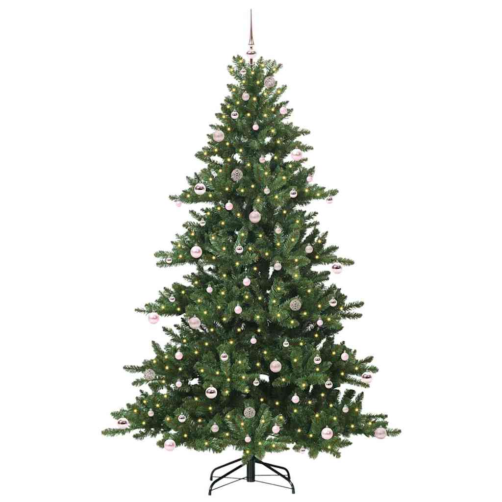 Kunstigt Hinged Juletræ med 300 LED'er Grøn 240 cm PVC og Stål