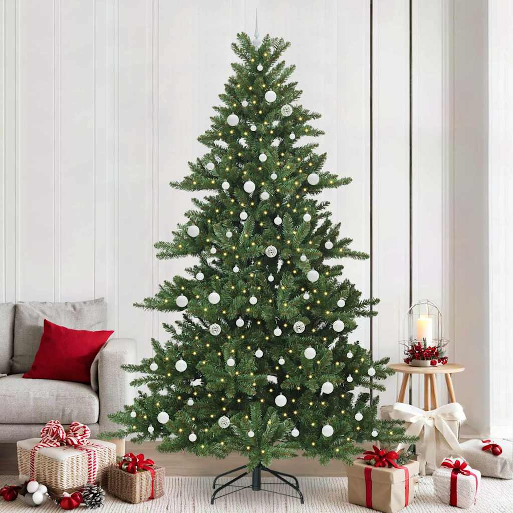 Kunstigt Hinged Juletræ med 300 LED'er Grøn 240 cm PVC og Stål