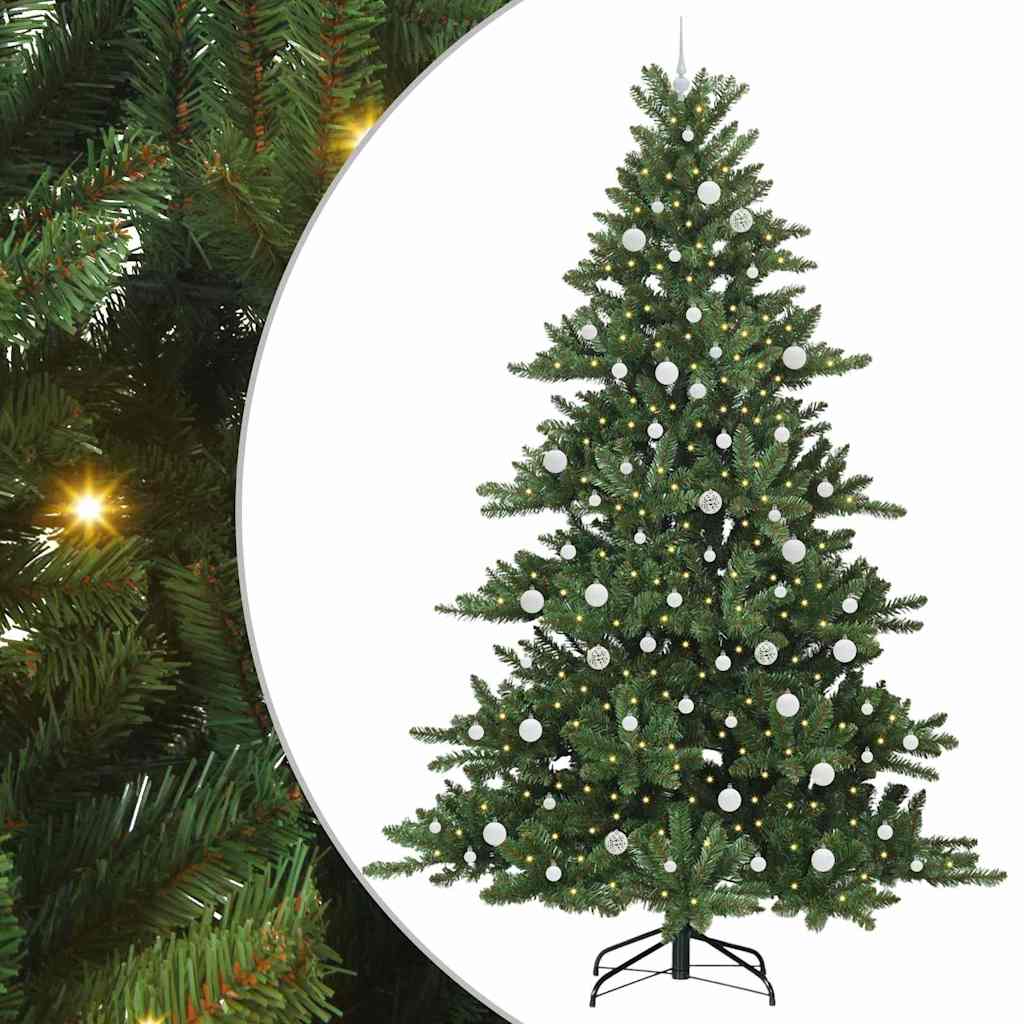 Kunstigt Hinged Juletræ med 300 LED'er Grøn 240 cm PVC og Stål