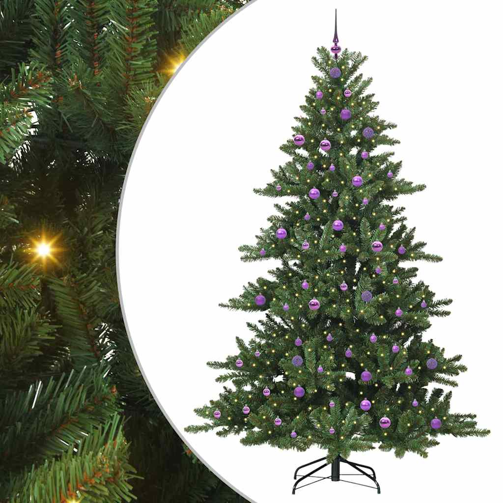 Kunstigt Hinged Juletræ med 300 LED'er Grøn 240 cm PVC og Stål