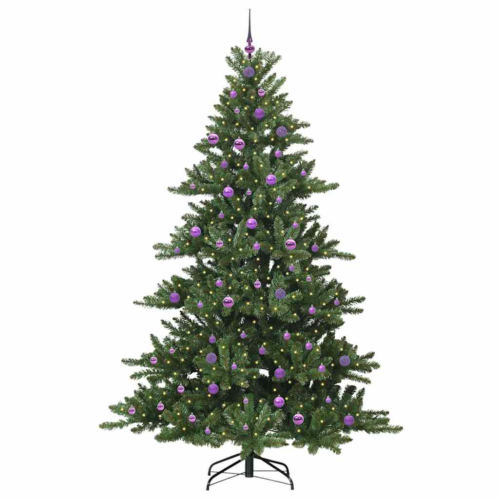 Kunstigt Hinged Juletræ med 300 LED'er Grøn 240 cm PVC og Stål