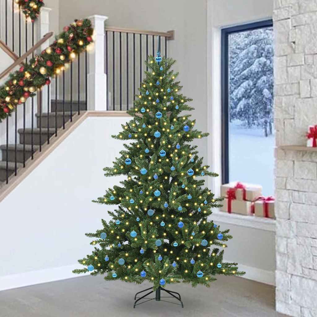 Kunstigt Hinged Juletræ med 300 LED'er Grøn 240 cm PVC og Stål
