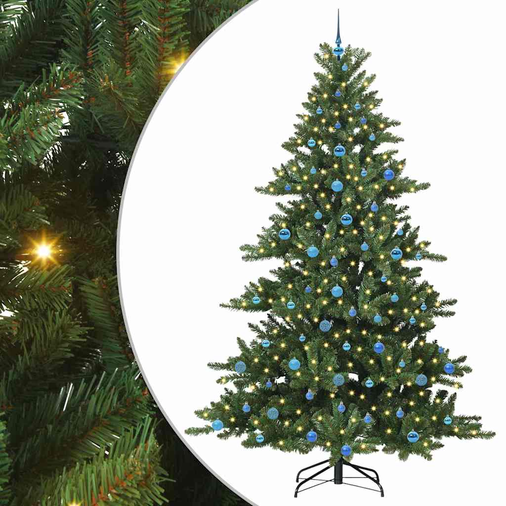 Kunstigt Hinged Juletræ med 300 LED'er Grøn 240 cm PVC og Stål