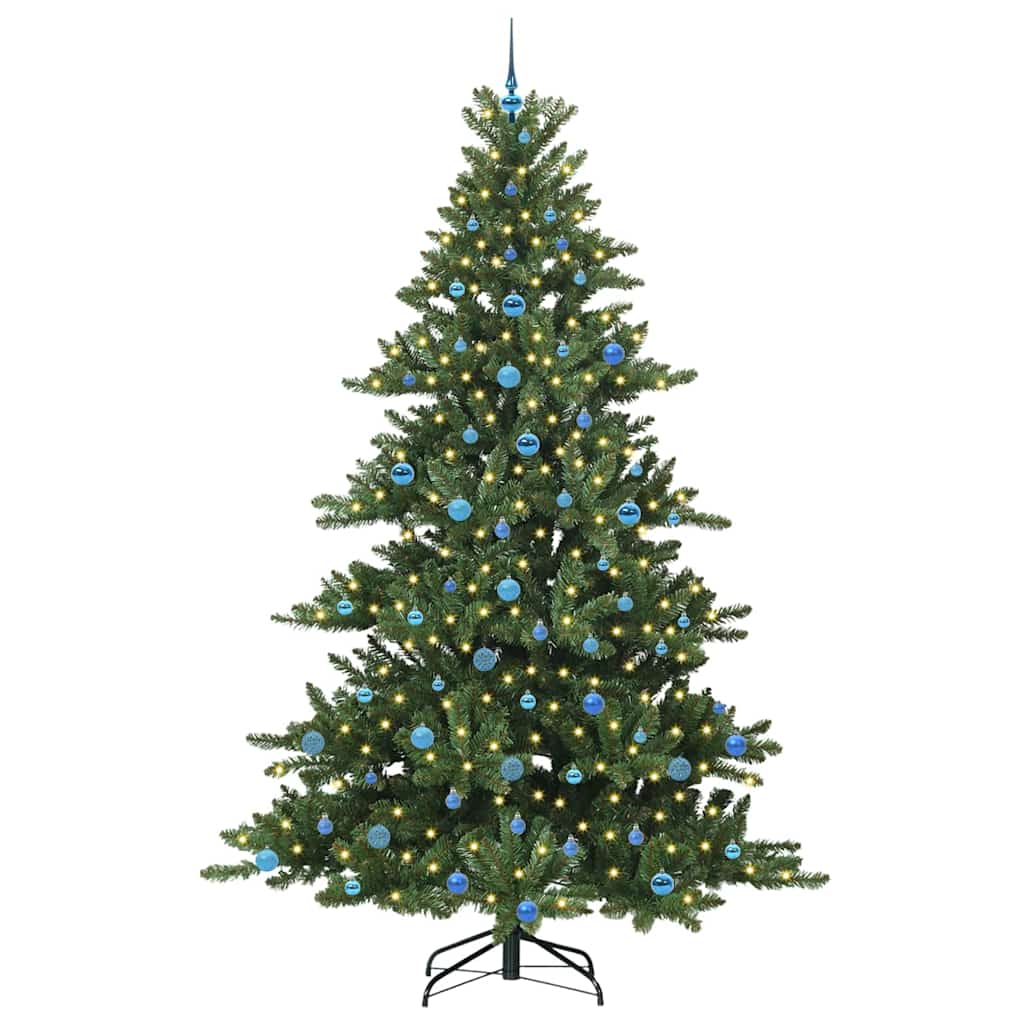 Kunstigt Hinged Juletræ med 300 LED'er Grøn 240 cm PVC og Stål