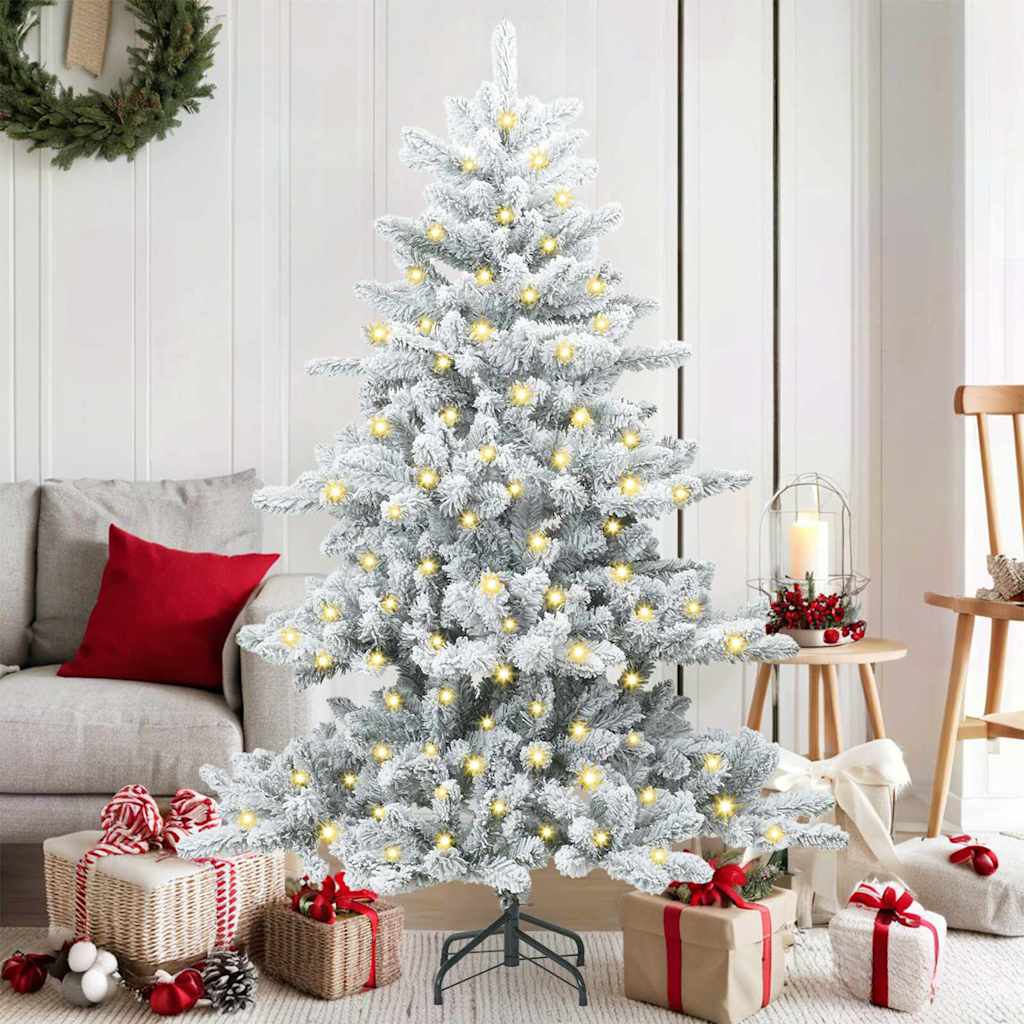 Kunstigt Hinged Juletræ med 150 LED'er Hvid 150 cm PVC og Stål