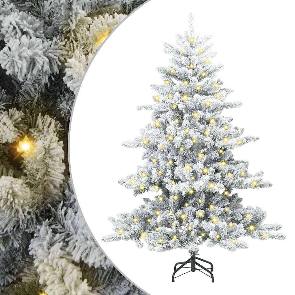 Kunstigt Hinged Juletræ med 150 LED'er Hvid 150 cm PVC og Stål