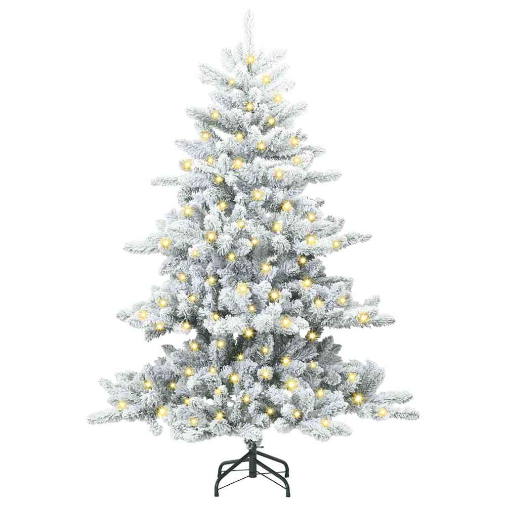 Kunstigt Hinged Juletræ med 150 LED'er Hvid 150 cm PVC og Stål