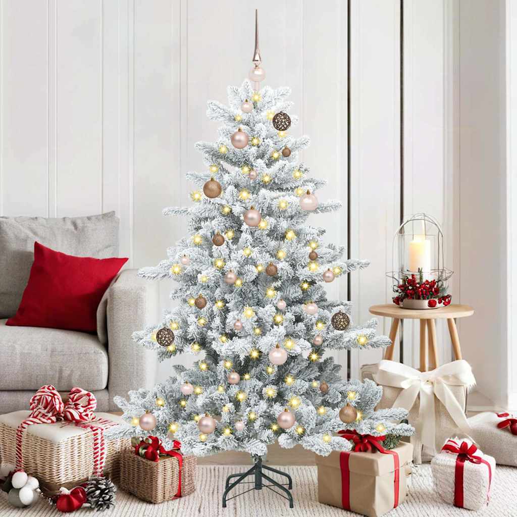 Kunstigt Hinged Juletræ med 150 LED'er Hvid 150 cm PVC og Stål