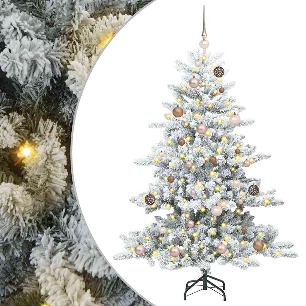 Kunstigt Hinged Juletræ med 150 LED'er Hvid 150 cm PVC og Stål