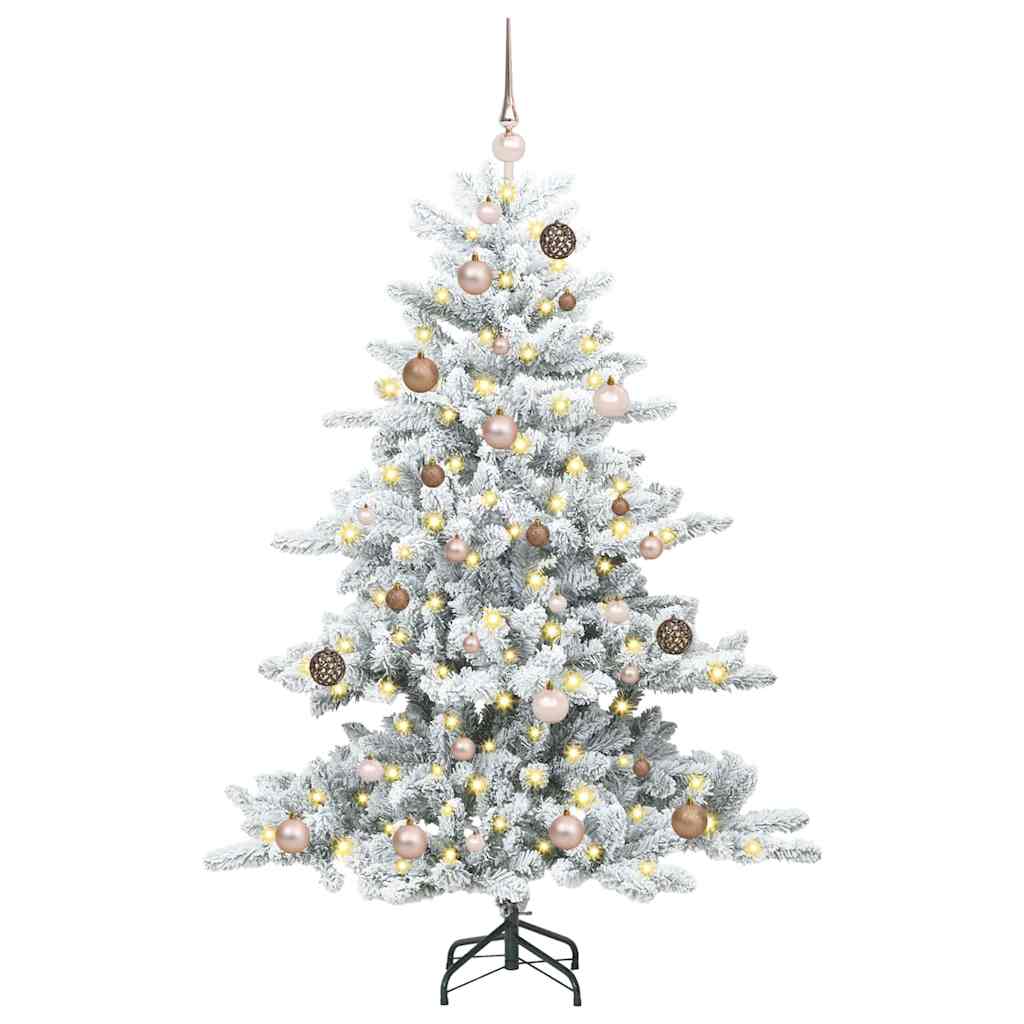 Kunstigt Hinged Juletræ med 150 LED'er Hvid 150 cm PVC og Stål