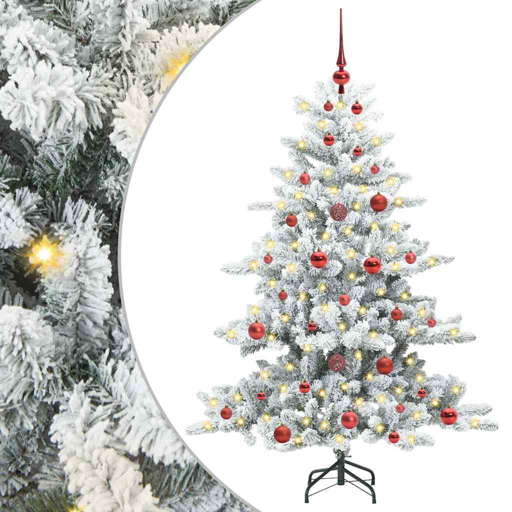 Kunstigt Hinged Juletræ med 150 LED'er Hvid 150 cm PVC og Stål