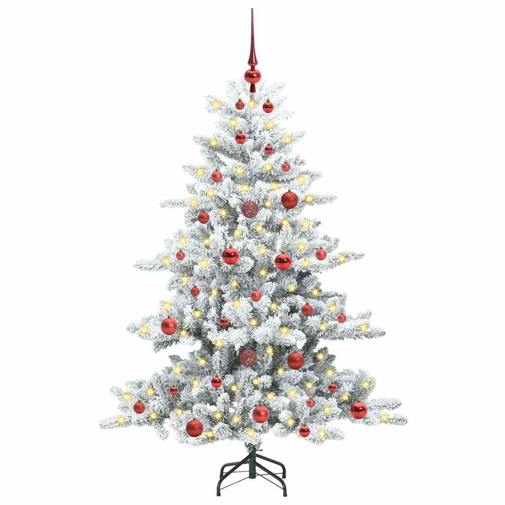 Kunstigt Hinged Juletræ med 150 LED'er Hvid 150 cm PVC og Stål