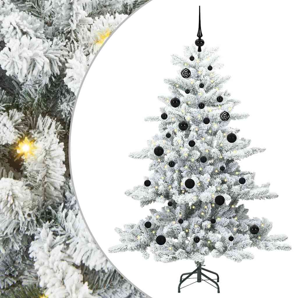 Kunstigt Hinged Juletræ med 150 LED'er Hvid 150 cm PVC og Stål