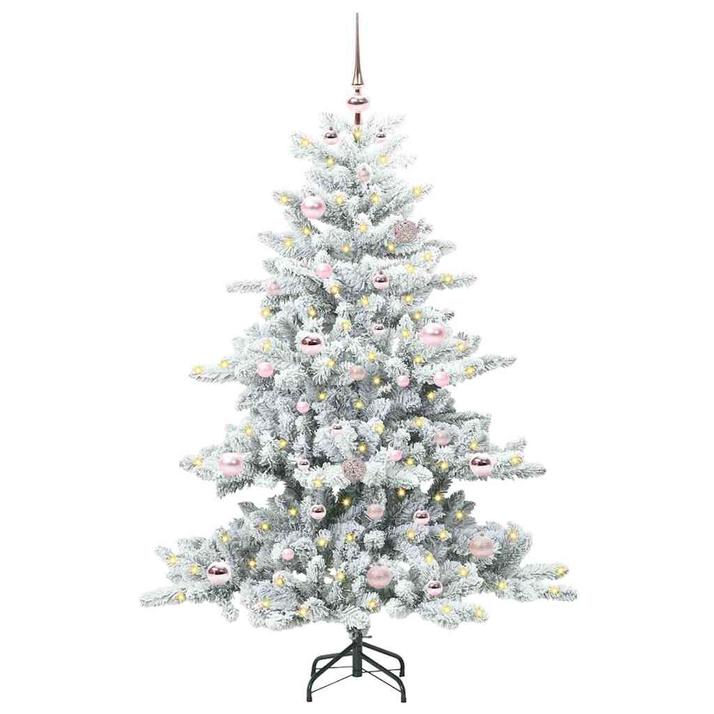 Kunstigt Hinged Juletræ med 150 LED'er Hvid 150 cm PVC og Stål