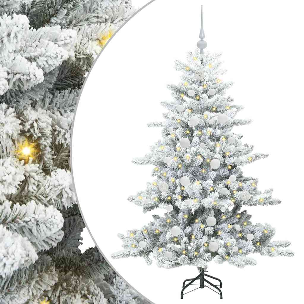 Kunstigt Hinged Juletræ med 150 LED'er Hvid 150 cm PVC og Stål
