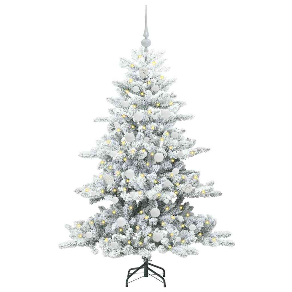 Kunstigt Hinged Juletræ med 150 LED'er Hvid 150 cm PVC og Stål