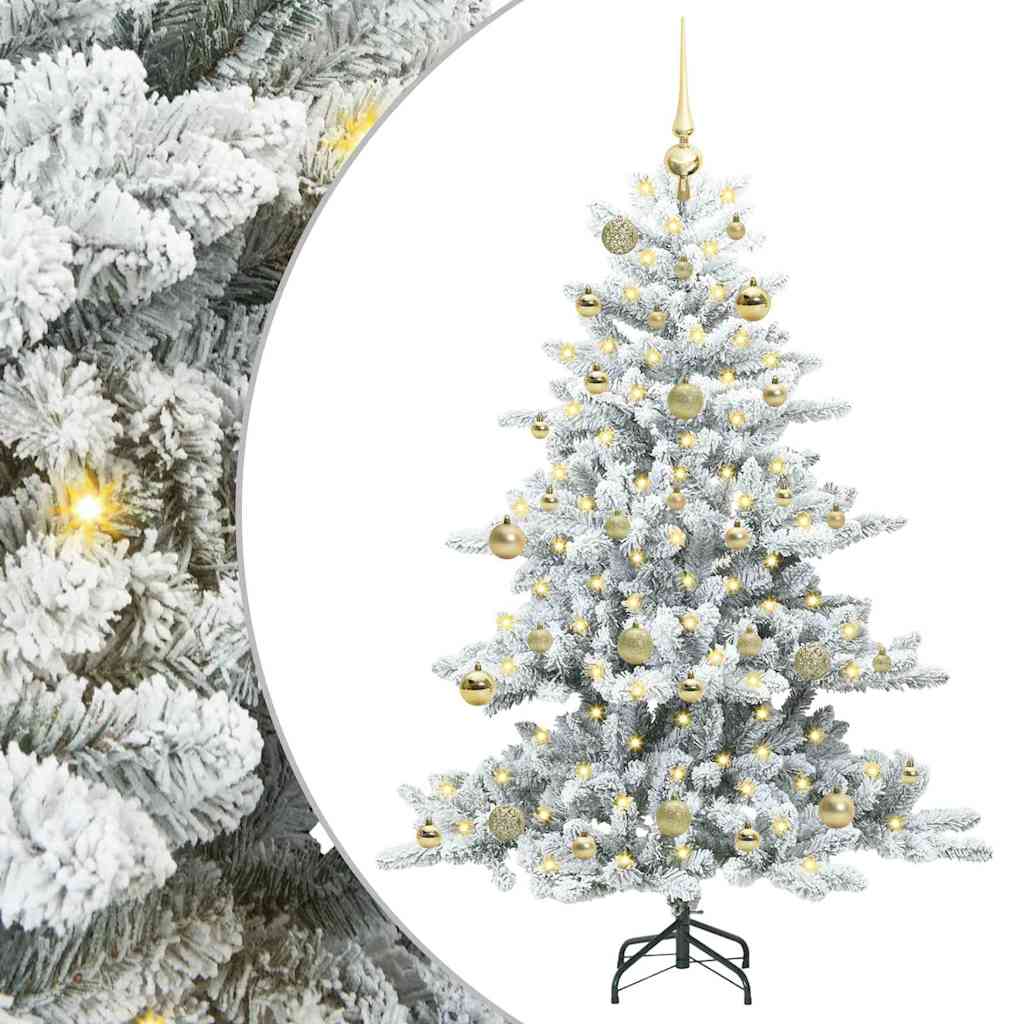 Kunstigt Hinged Juletræ med 150 LED'er Hvid 150 cm PVC og Stål