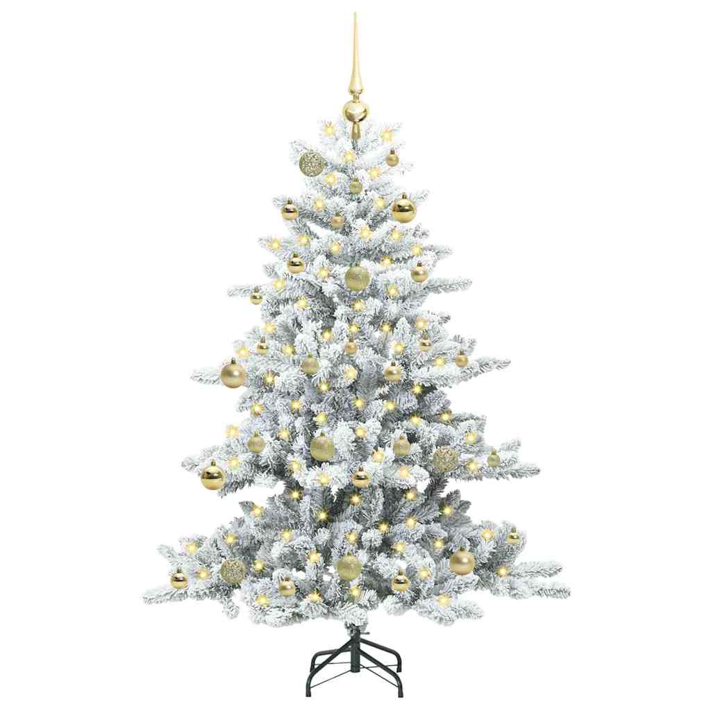 Kunstigt Hinged Juletræ med 150 LED'er Hvid 150 cm PVC og Stål