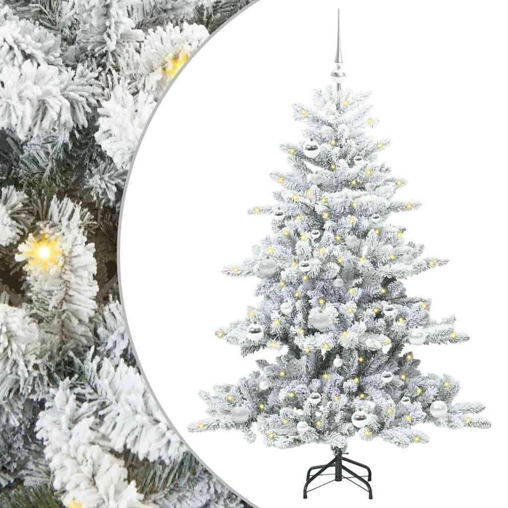 Kunstigt Hinged Juletræ med 150 LED'er Hvid 150 cm PVC og Stål