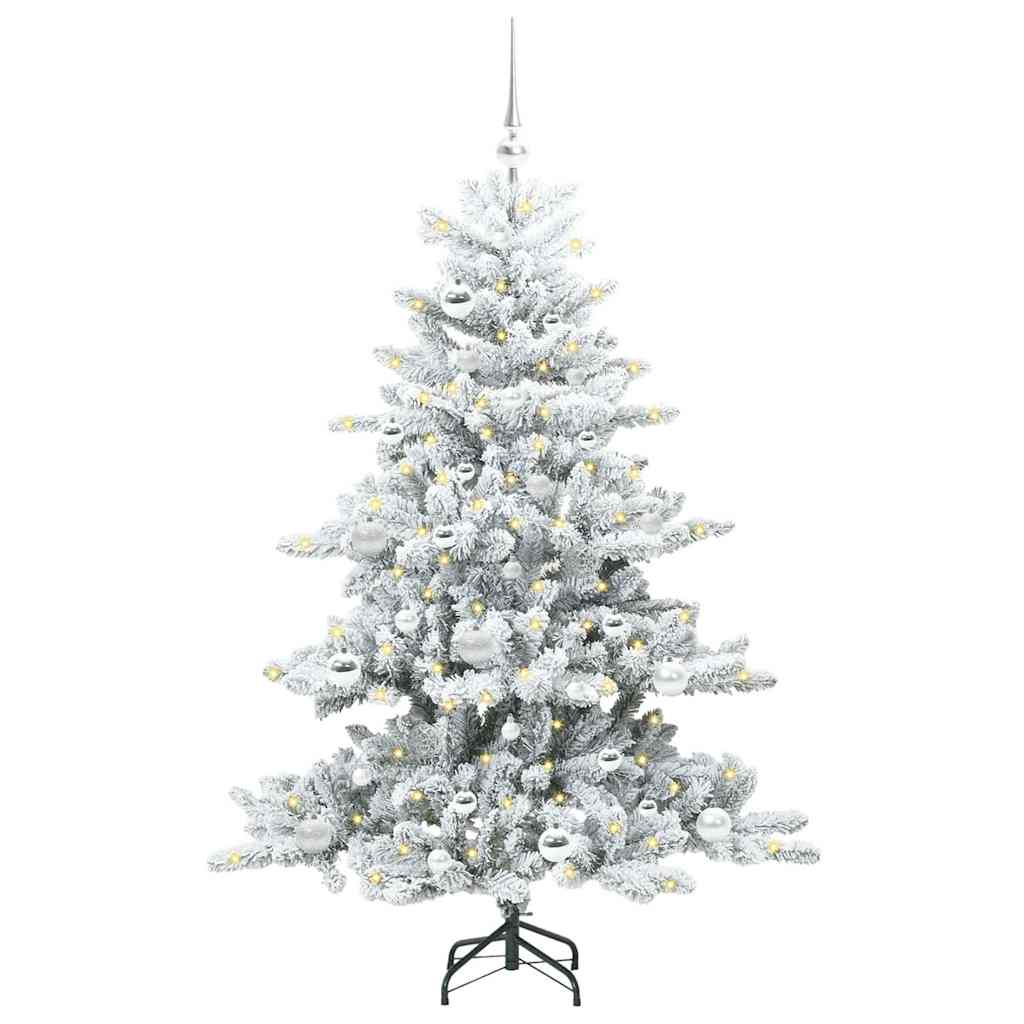 Kunstigt Hinged Juletræ med 150 LED'er Hvid 150 cm PVC og Stål