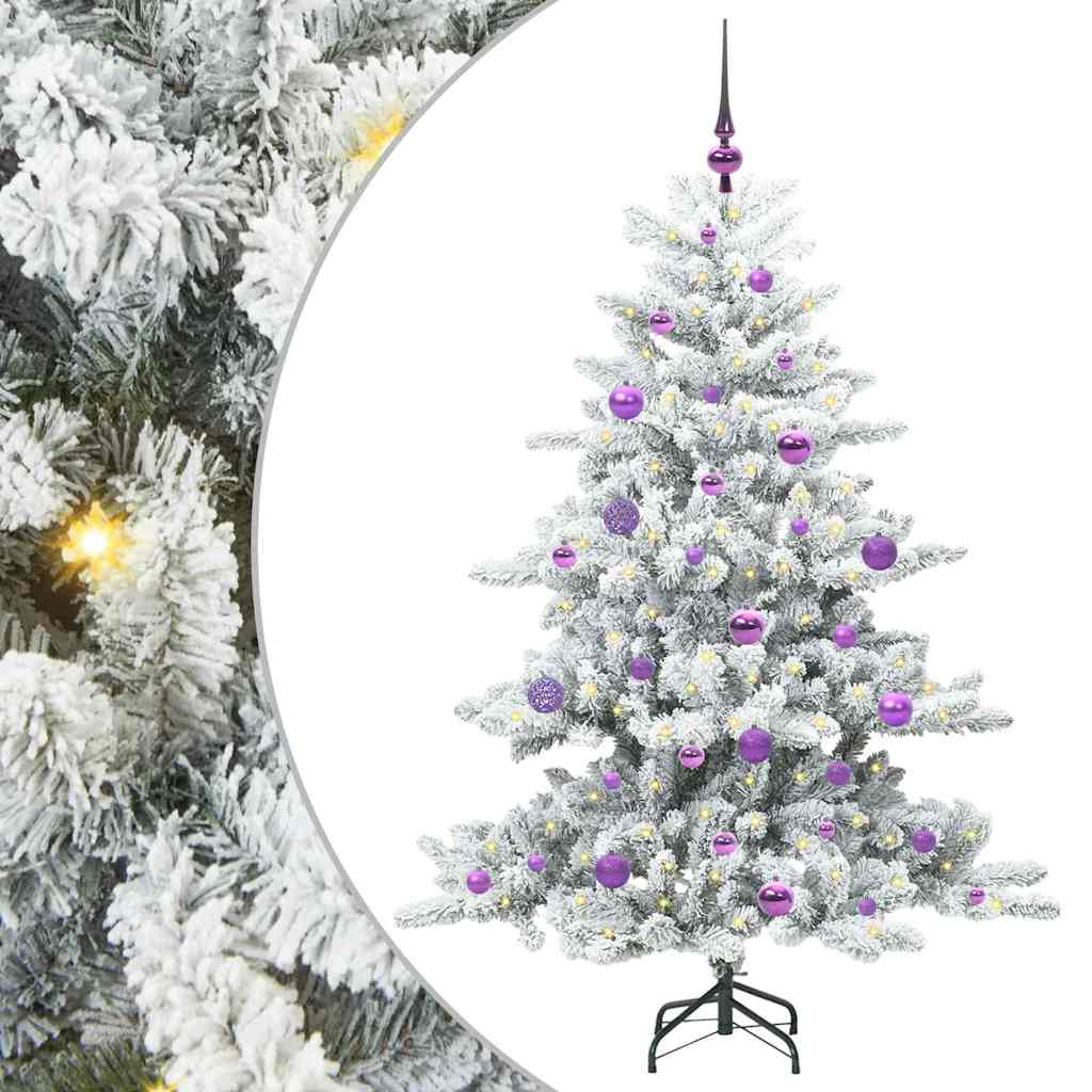 Kunstigt Hinged Juletræ med 150 LED'er Hvid 150 cm PVC og Stål