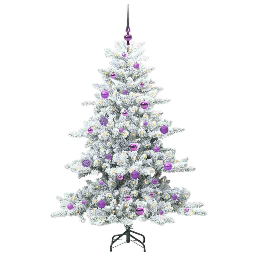 Kunstigt Hinged Juletræ med 150 LED'er Hvid 150 cm PVC og Stål