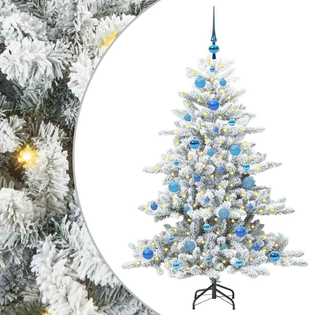 Kunstigt Hinged Juletræ med 150 LED'er Hvid 150 cm PVC og Stål