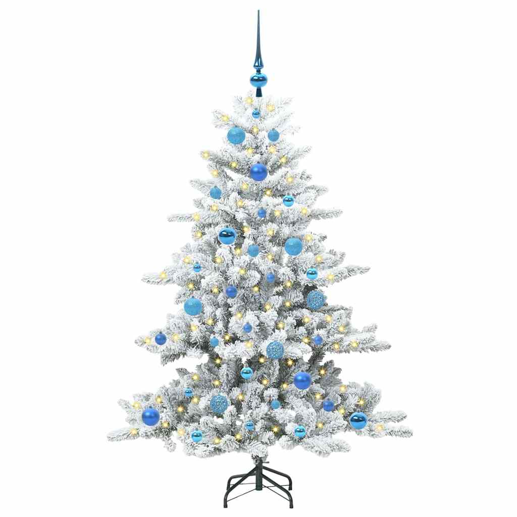 Kunstigt Hinged Juletræ med 150 LED'er Hvid 150 cm PVC og Stål