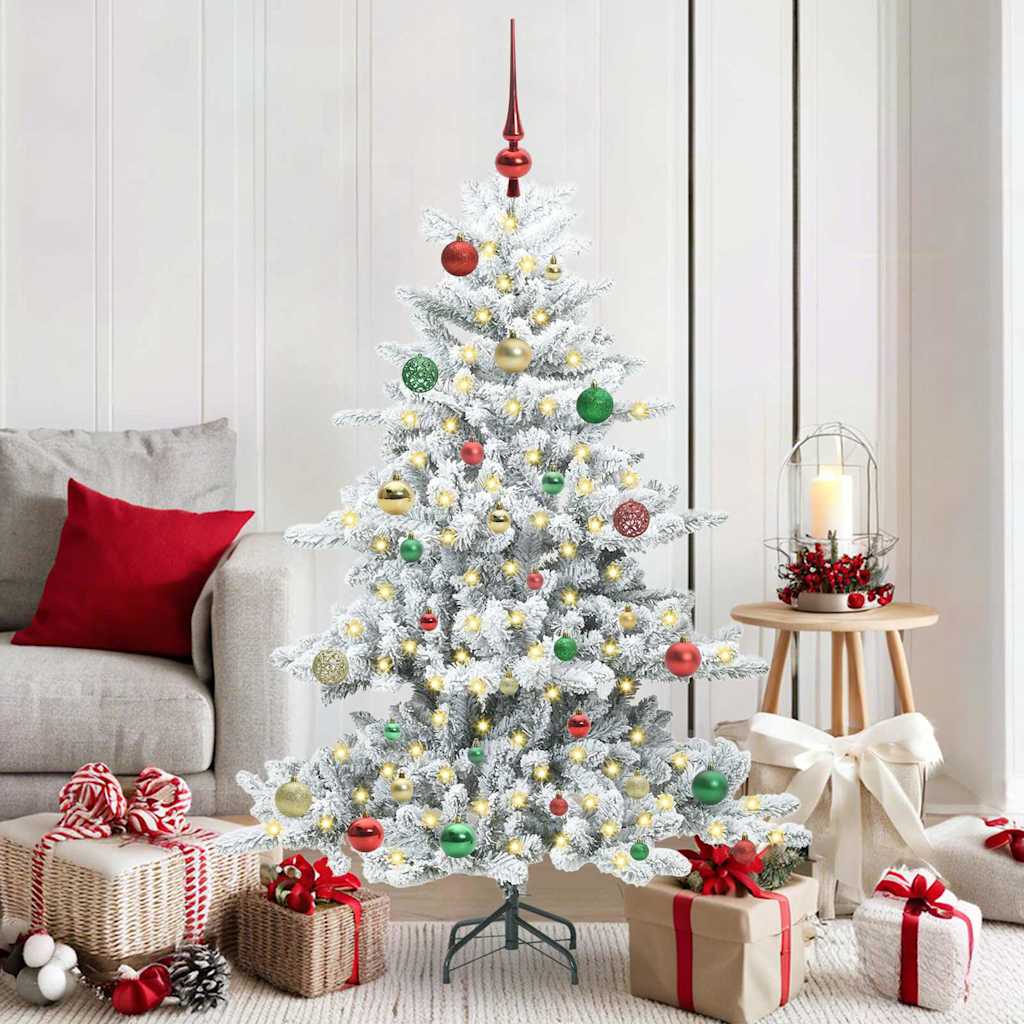 Kunstigt Hinged Juletræ med 150 LED'er Hvid 150 cm PVC og Stål