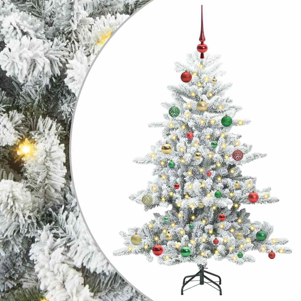 Kunstigt Hinged Juletræ med 150 LED'er Hvid 150 cm PVC og Stål
