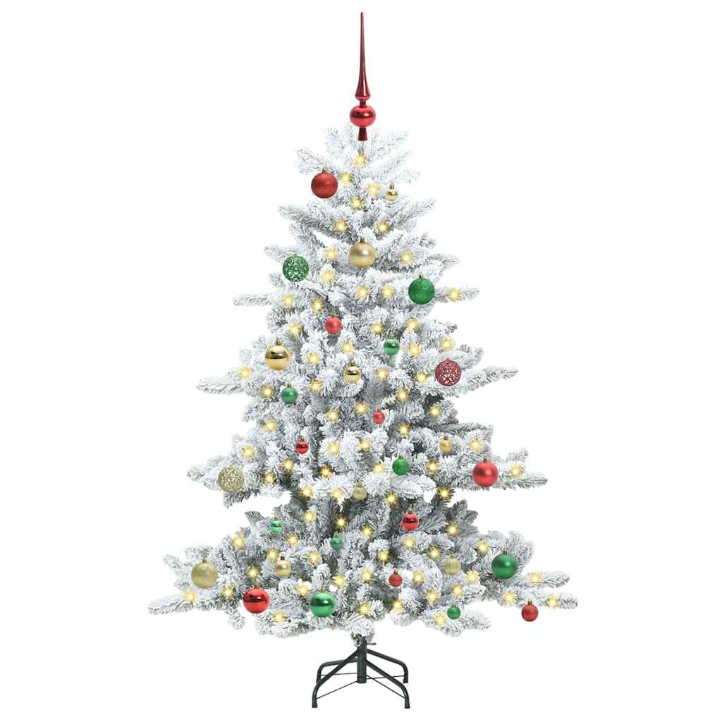Kunstigt Hinged Juletræ med 150 LED'er Hvid 150 cm PVC og Stål